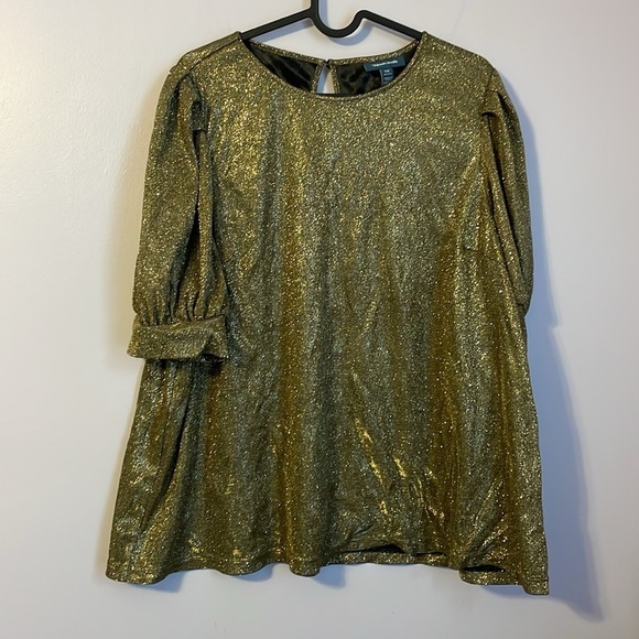 Modcloth Puff Sleeve Gold Metallic Too Glitzy To Function Glam Top Size 1X - Picture 1 of 16